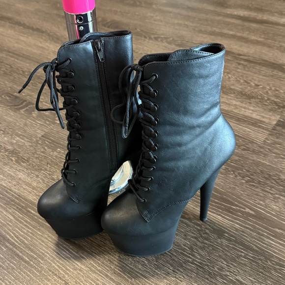 Pleaser Adore Black Lace-Up Platform Heels - Picture 3 of 4